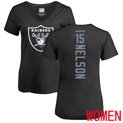 Oakland Raiders Black Women J  J  Nelson Backer NFL Football #15 T Shirt->women nfl jersey->Women Jersey